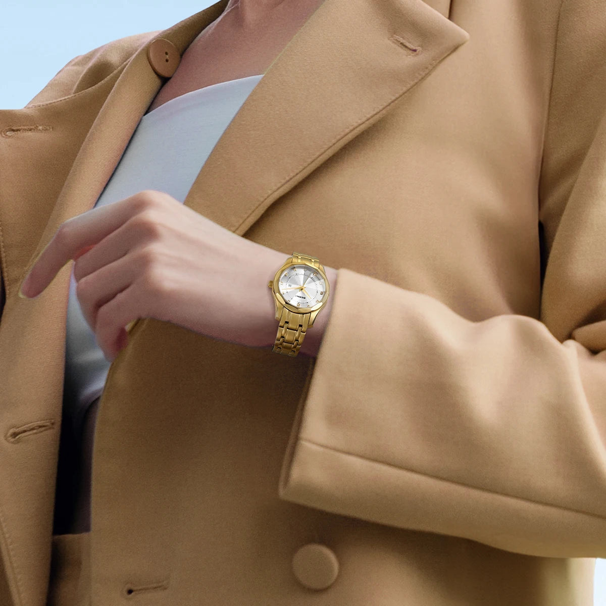 BERNY Women's Quartz Watch – Gold Stainless Steel Waterproof Fashion Watch
