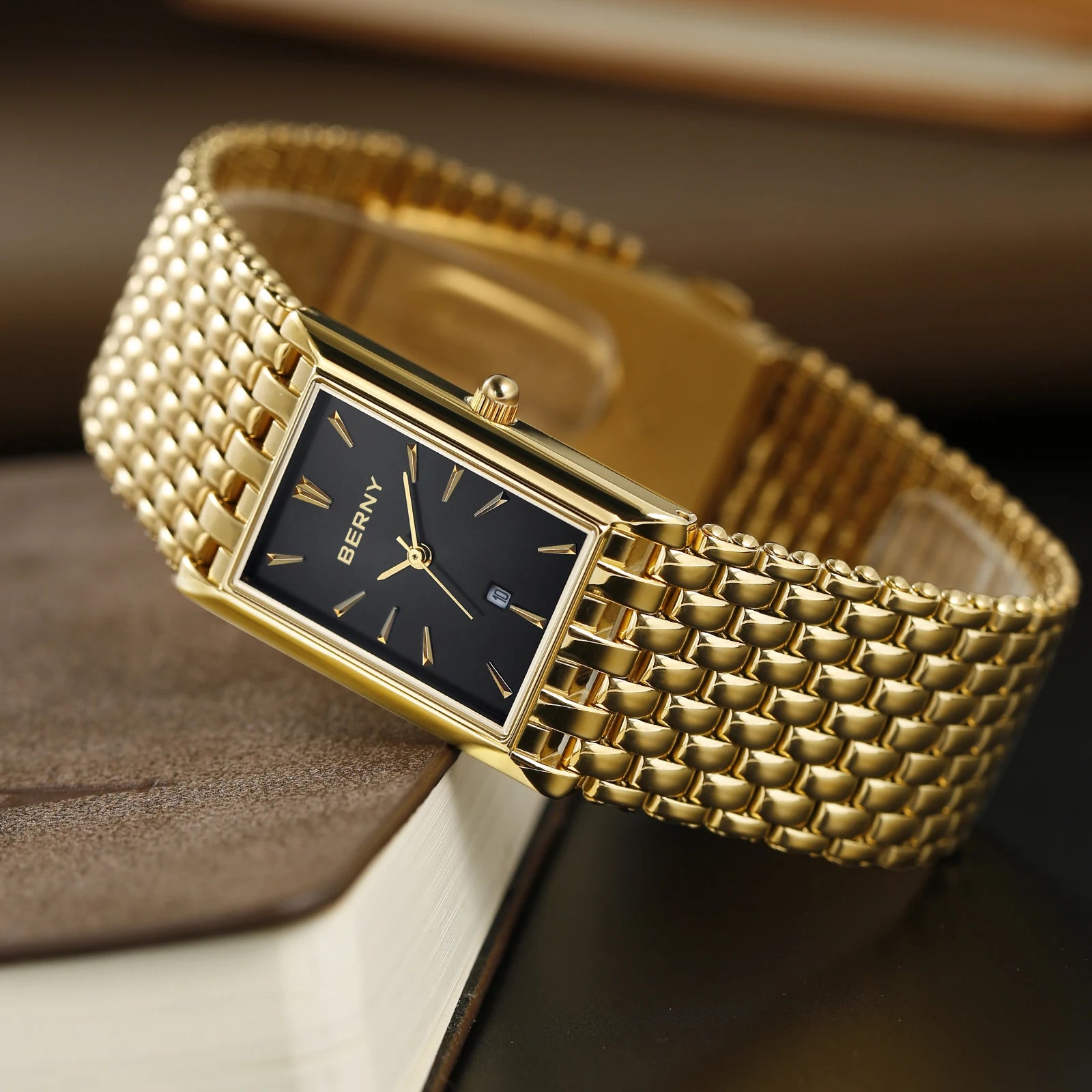 BERNY Couple Quartz Watch – Gold Tone, Stainless Steel, Men & Women, Water Resistant