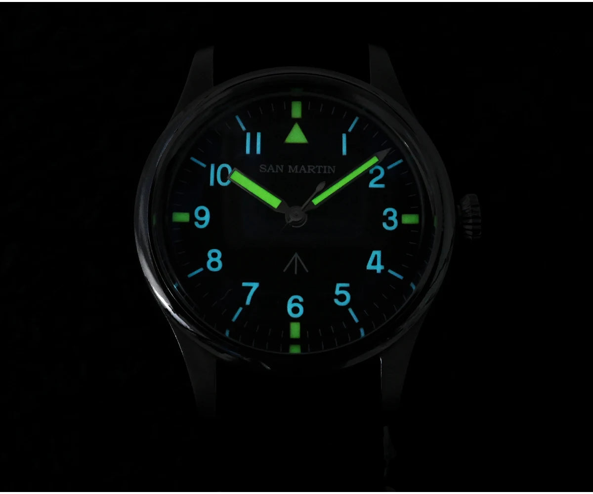 San Martin 36mm Pilot Men’s Watch – VH31 Mechaquartz Sweep Second Quartz Watch with Luminous Dial & Nylon Strap