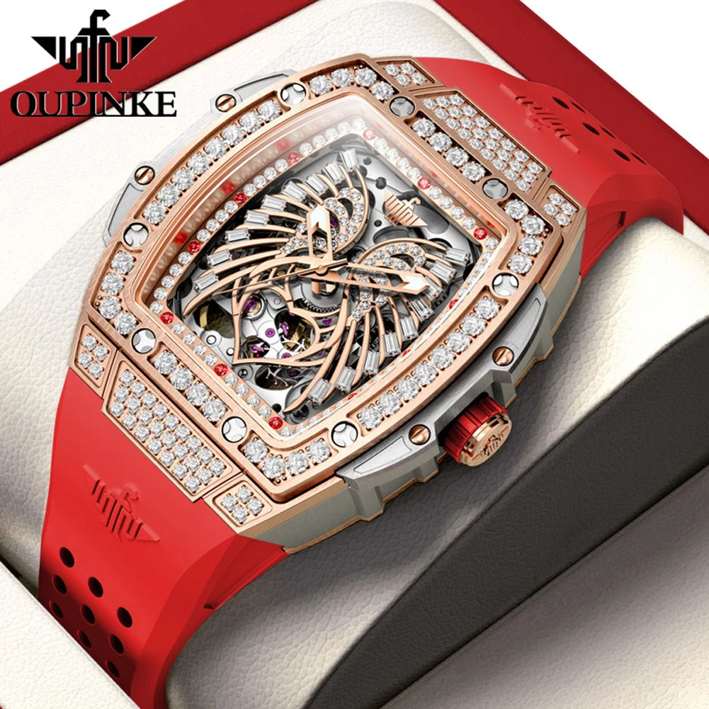 OUPINKE 3225 Women’s Automatic Watch – Diamond Dial, Silicone Strap