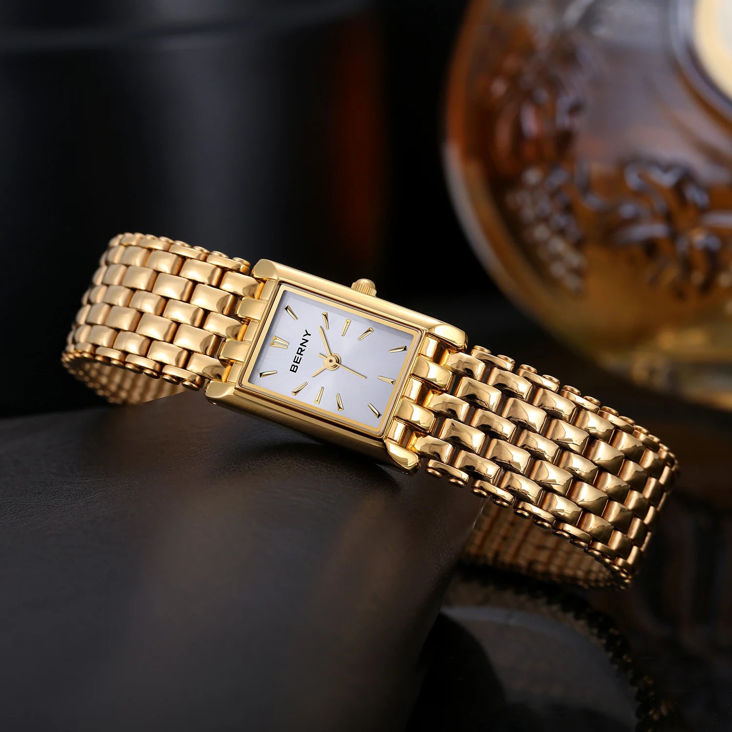 BERNY Couple Quartz Watch – Gold Tone, Stainless Steel, Men & Women, Water Resistant
