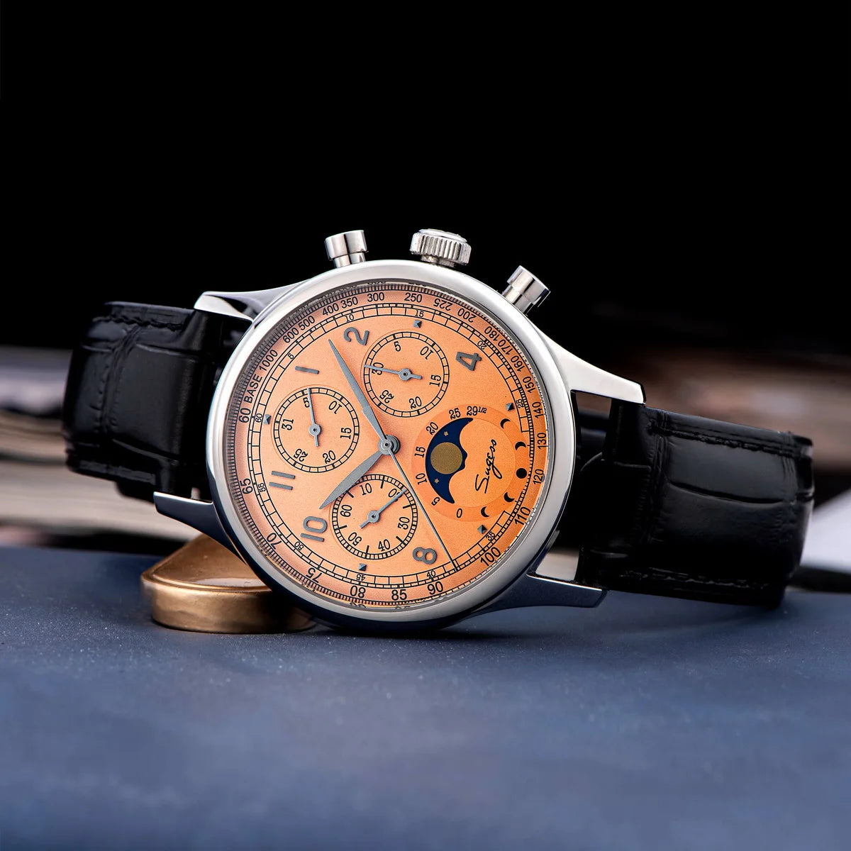 Sugess Men’s Chronograph Watch – ST1908 Mechanical, Moonphase, Swan Neck, Sapphire Crystal