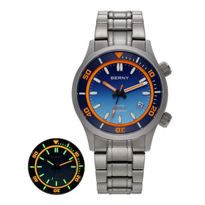 BERNY Men's Titanium Automatic Diver Watch – 20ATM, Sapphire, Miyota 8215