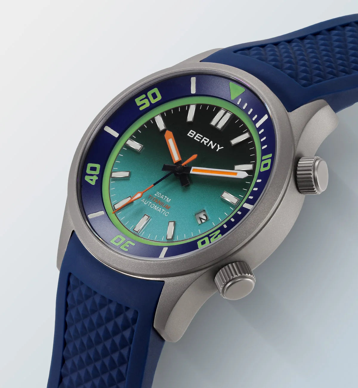 BERNY Men's Titanium Automatic Diver Watch – 20ATM, Sapphire, Miyota 8215