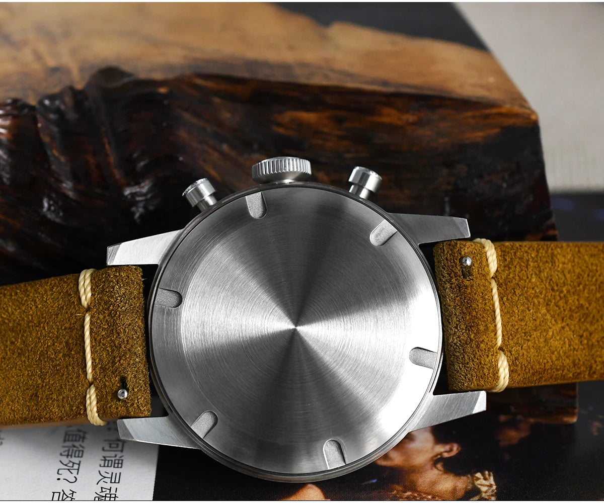 San Martin SN0127 Vintage Pilot Chronograph – VK64, Leather Strap