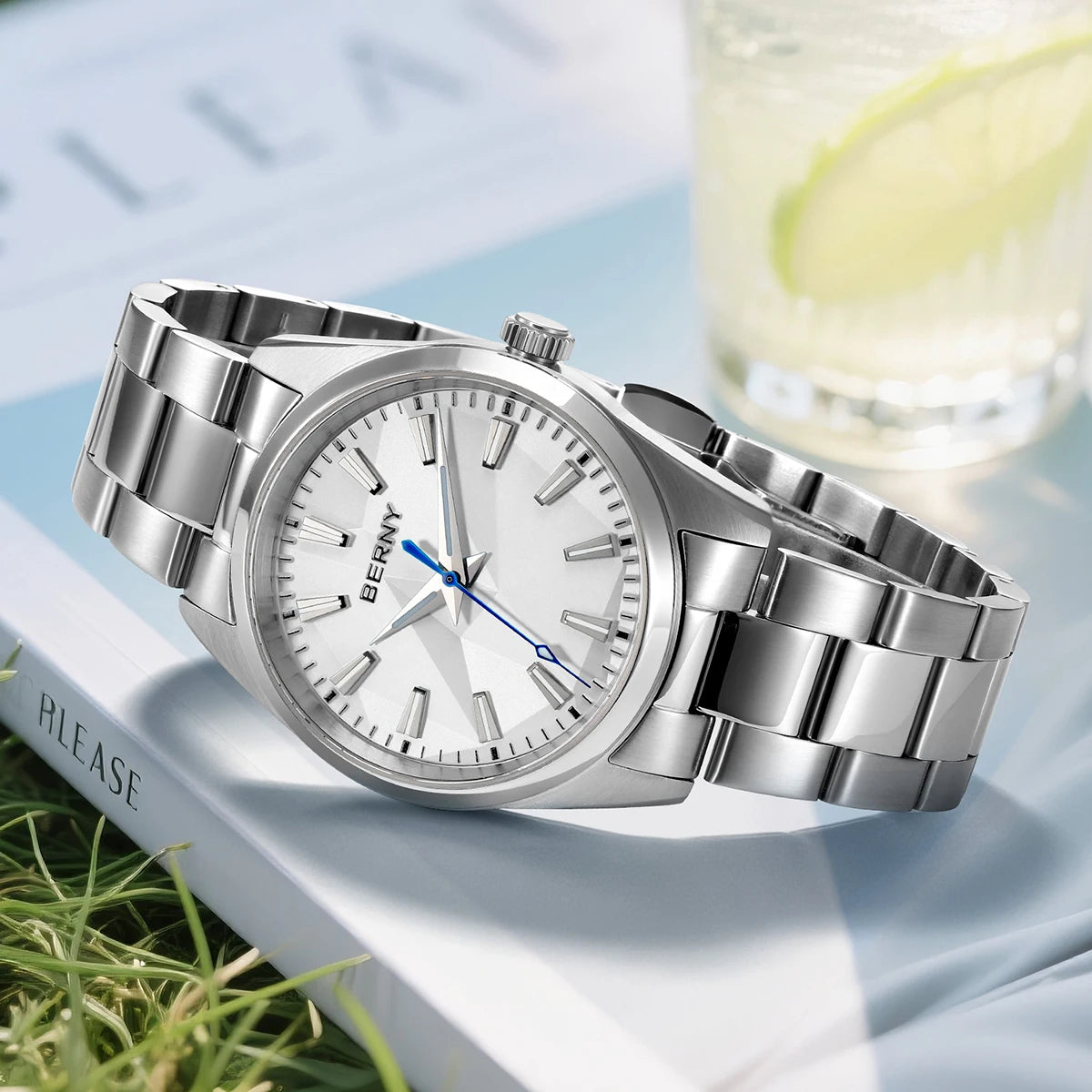 BERNY Women's Quartz Watch 39mm – Sapphire AR Coated 100M Waterproof Stainless Steel