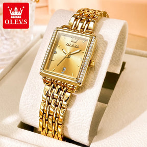 OLEVS Women’s Luxury Diamond Quartz Watch – Elegant Gold Stainless Steel Waterproof Wristwatch