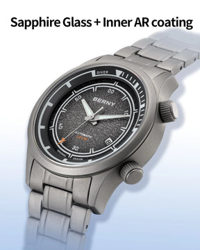 BERNY Men's Automatic Titanium Diver Watch – 20ATM Waterproof Sapphire Luminous