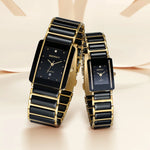 BERNY Ceramic Quartz Watch – Luxury Rectangle Gold Couple Wristwatch with Diamond Bracelet Design