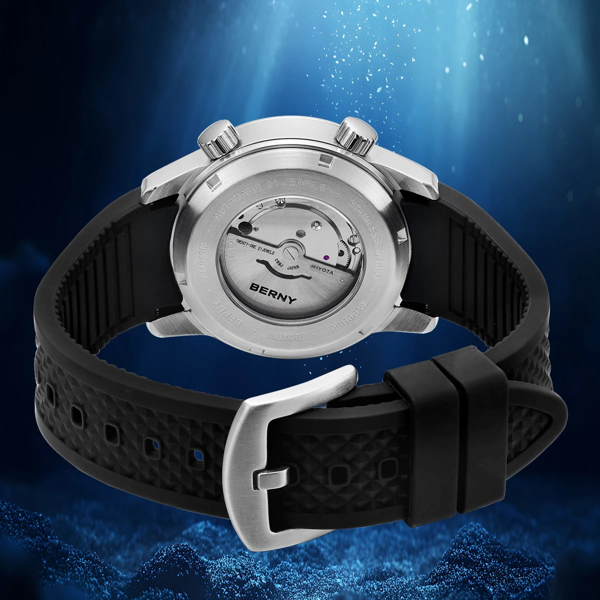 BERNY Men's Automatic Diver Watch – 200M Waterproof, Miyota 8215, Sapphire