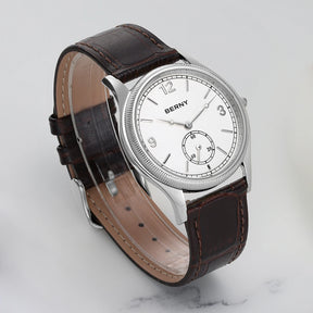 BERNY Men's Quartz Dress Watch 38mm – Slim Elegant Leather Strap Easy Read
