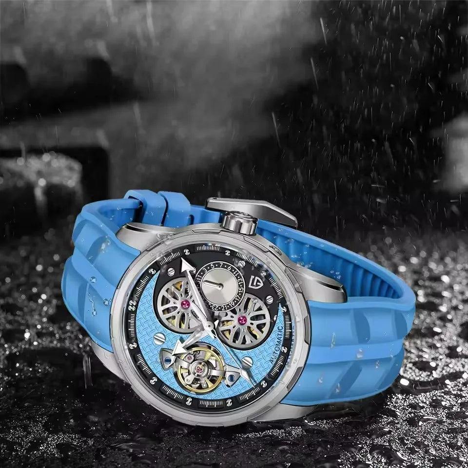 PAGANI DESIGN Men’s Automatic Skeleton Watch – Sapphire Crystal, 100m Water Resistant, Tourbillon Style
