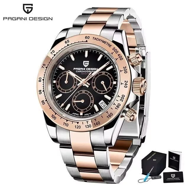 Pagani Design Men’s Chronograph Watch – Black Luxury Quartz, Waterproof