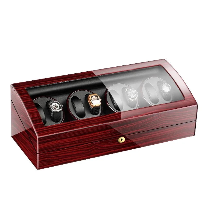Wooden Watch Storage Box 6 Slots Automatic Winding Battery Mechanical Watches Winder Case Leather