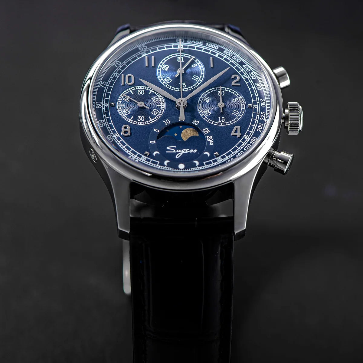 Sugess Men’s Chronograph Watch – ST1908 Mechanical, Moonphase, Swan Neck, Sapphire Crystal