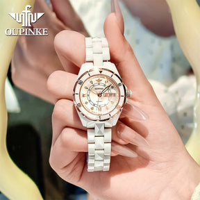 OUPINKE 3301 Women's Automatic Watch – Week Date Ceramic Strap Elegant