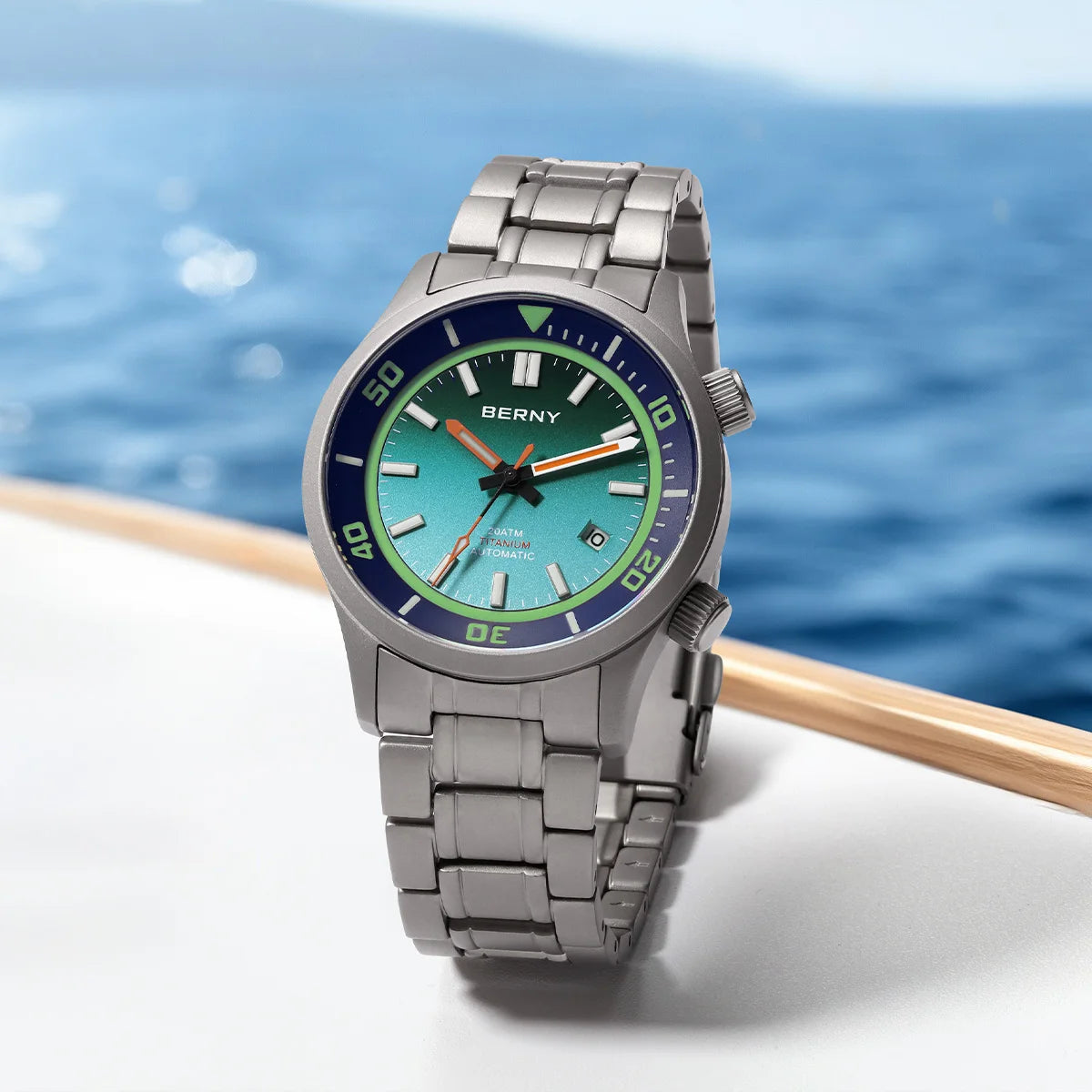BERNY Men's Titanium Automatic Diver Watch – 20ATM, Sapphire, Miyota 8215