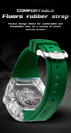 BONEST GATTI Men’s Automatic Skeleton Watch – Dragon Pattern, Crystal Case, Luxury Mechanical