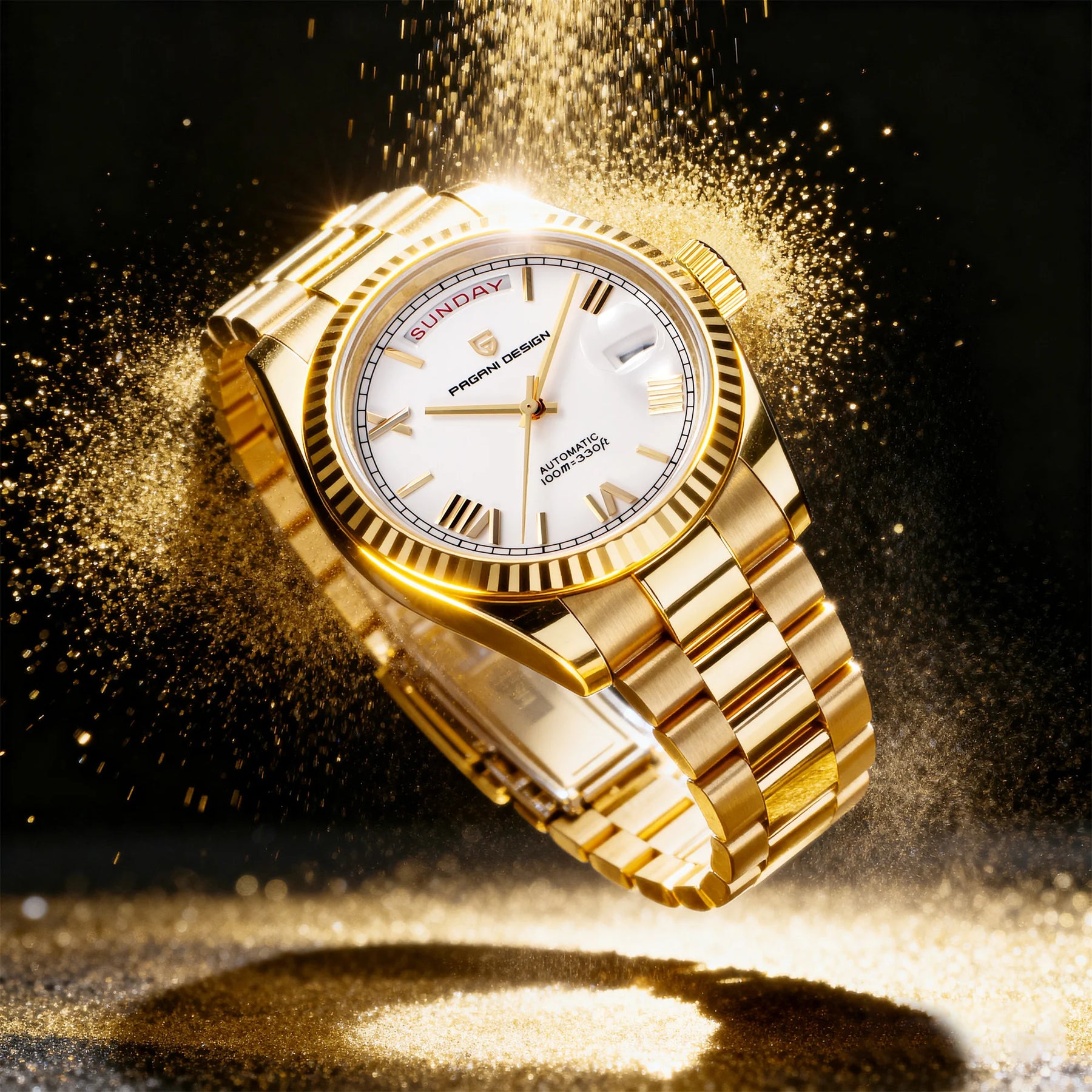 Pagani Design DD40 Men's Automatic Watch – NH36A Gold White Day-Date 2026