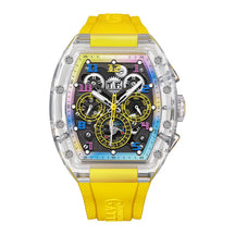 BONEST GATTI Men’s Automatic Tonneau Watch – Mechanical, Crystal Case, Rubber Strap, Multi Dial, Month/Date Display