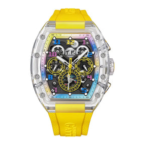 BONEST GATTI Men’s Automatic Tonneau Watch – Mechanical, Crystal Case, Rubber Strap, Multi Dial, Month/Date Display