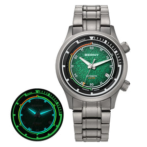 BERNY Men's Automatic Titanium Diver Watch – 20ATM Waterproof Sapphire Luminous