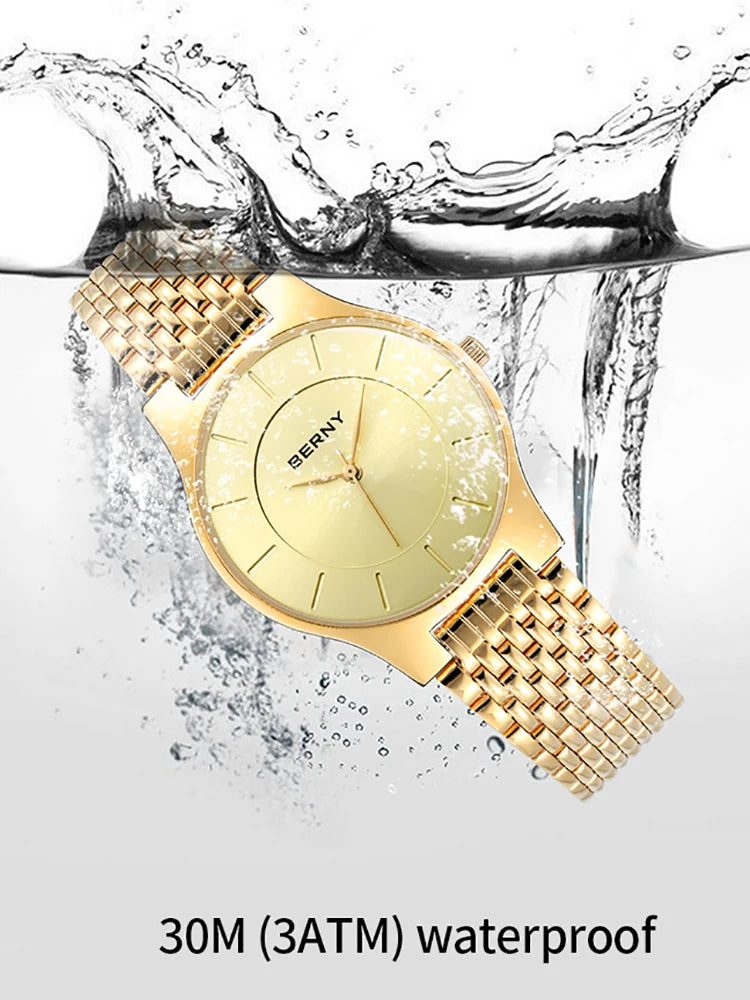 BERNY Quartz Mens Gold Stainless Steel Wristwatch