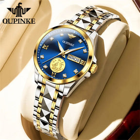 OUPINKE 3259 Women’s Automatic Watch – Gold Tone, Tungsten Steel Strap, Luxury Mechanical