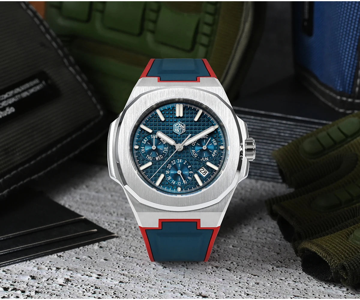 San Martin SN0075 Men's Automatic Watch 43mm – Miyota 9120 Multifunction Waterproof Luminous