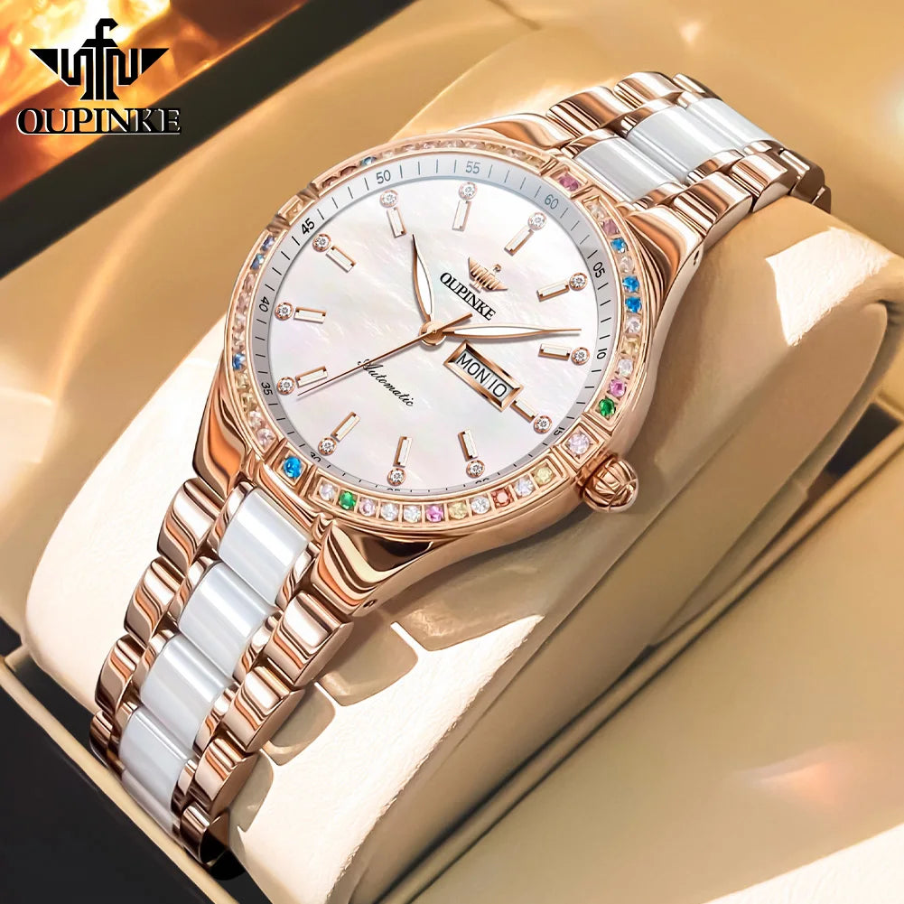 OUPINKE 3283 Women’s Automatic Watch – Luxury Mechanical, Day-Date, 50m Water Resistant