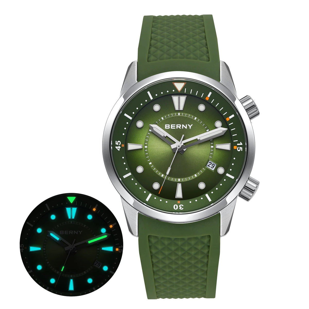 BERNY Men's Automatic Diver Watch – 200M Waterproof, Miyota 8215, Sapphire