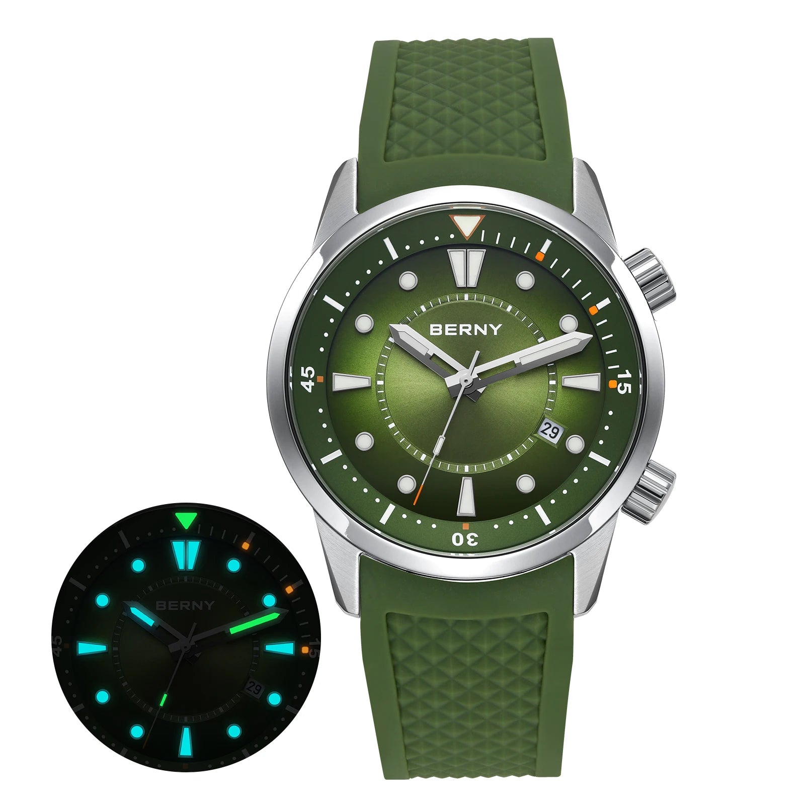 BERNY Men's Automatic Diver Watch – 200M Waterproof, Miyota 8215, Sapphire