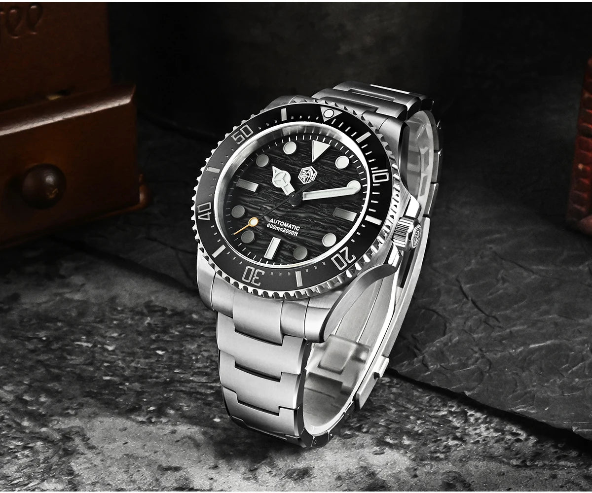 San Martin SN0126 42mm Men’s Diver Watch – Wave Texture Dial, Miyota 90S5, 600M Waterproof