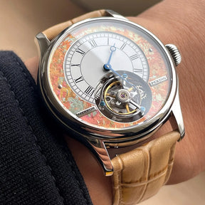 Merkur Men's Tourbillon Watch 42mm – Manual Wind Mechanical Skeleton Sapphire