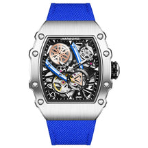 HANBORO Men’s Automatic Watch – 40.5mm Tonneau Skeleton Dial Mechanical Waterproof Wristwatch