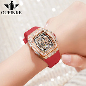 OUPINKE 3225 Women’s Automatic Watch – Diamond Dial, Silicone Strap
