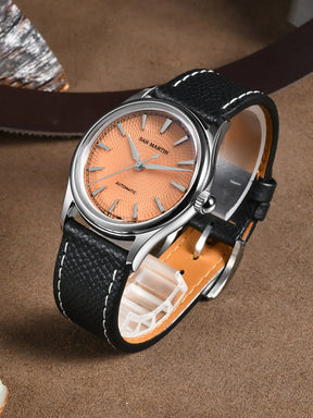 San Martin SN0110 Automatic Dress Watch – 37mm Textured Dial Sapphire Crystal Men's Mechanical Watch