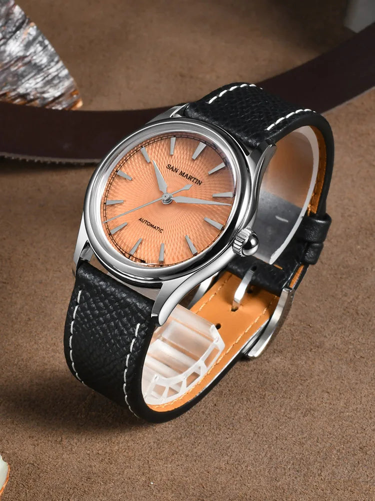 San Martin SN0110 Automatic Dress Watch – 37mm Textured Dial Sapphire Crystal Men's Mechanical Watch