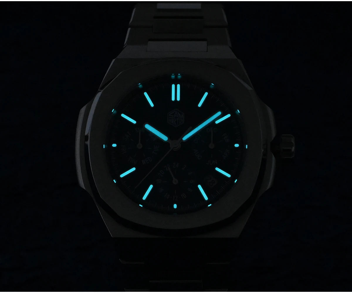 San Martin SN0075 Men's Automatic Watch 43mm – Miyota 9120 Multifunction Waterproof Luminous
