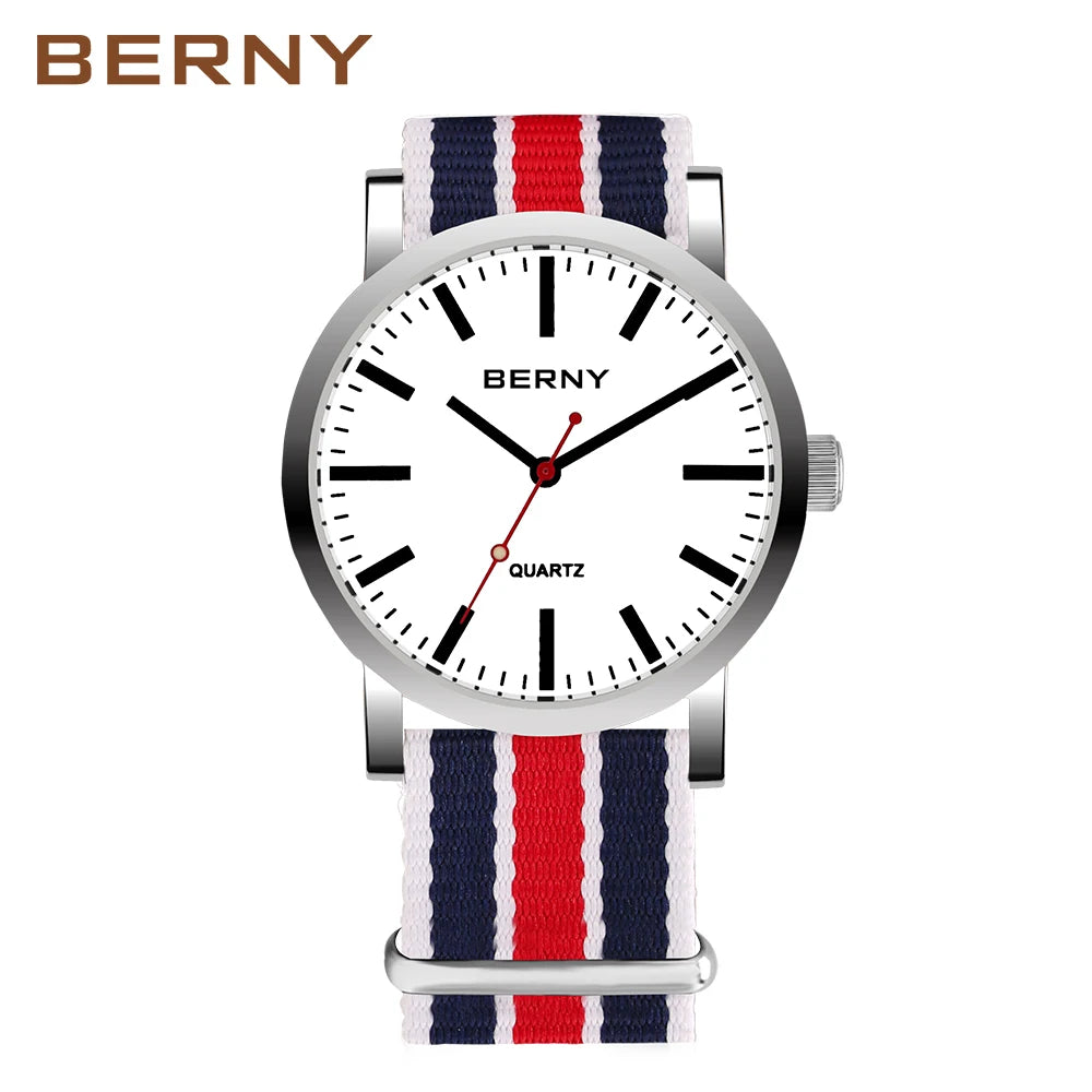 BERNY Men's Quartz Watch – Leather Strap Track Style Waterproof