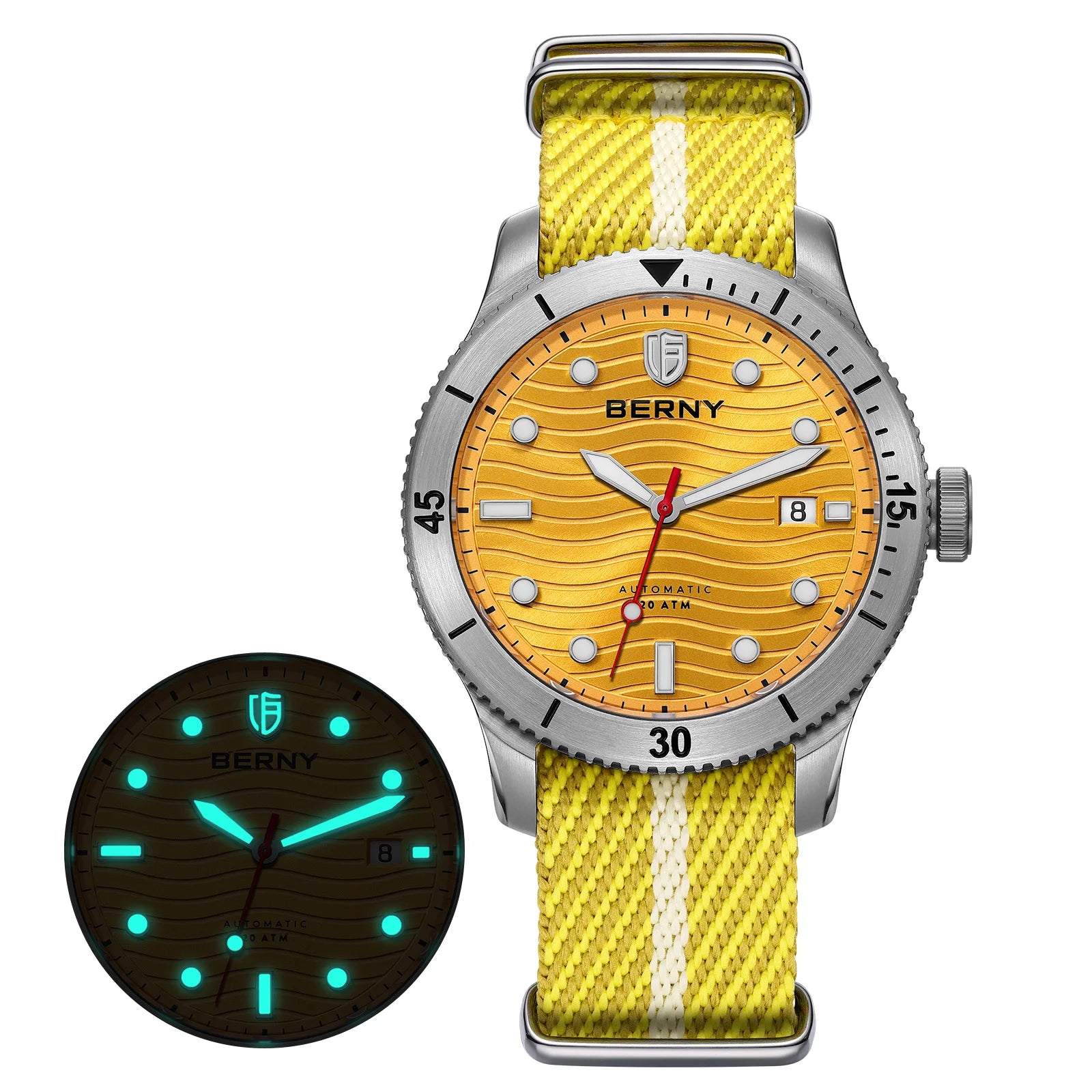 BERNY Men's Automatic Diver Watch – 200M Waterproof, Sapphire