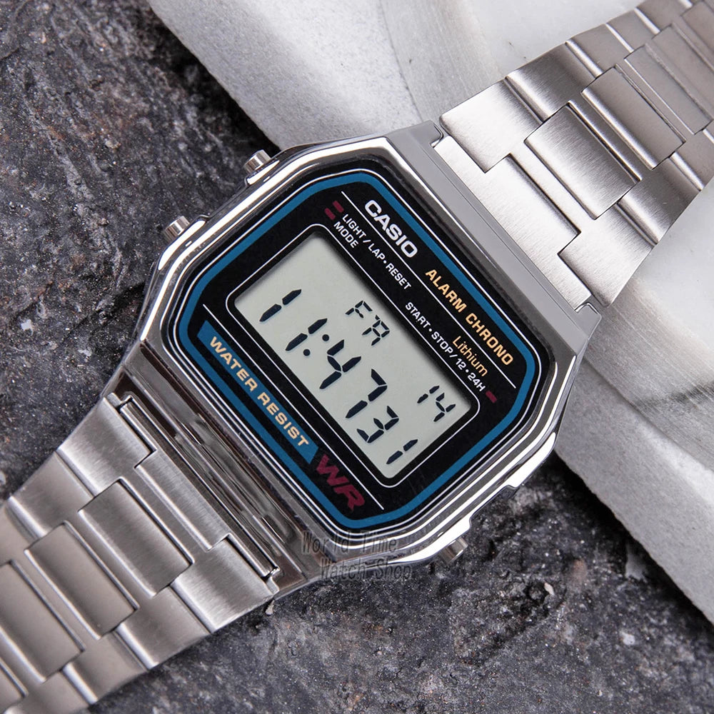 Casio Silver Men’s Watch Set – Luxury LED Digital Quartz Waterproof Sport Wristwatch