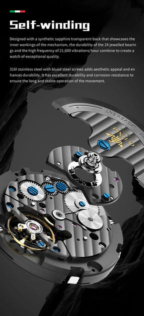 OUPINKE 3266 Men’s Automatic Skeleton Watch – Luxury Mechanical