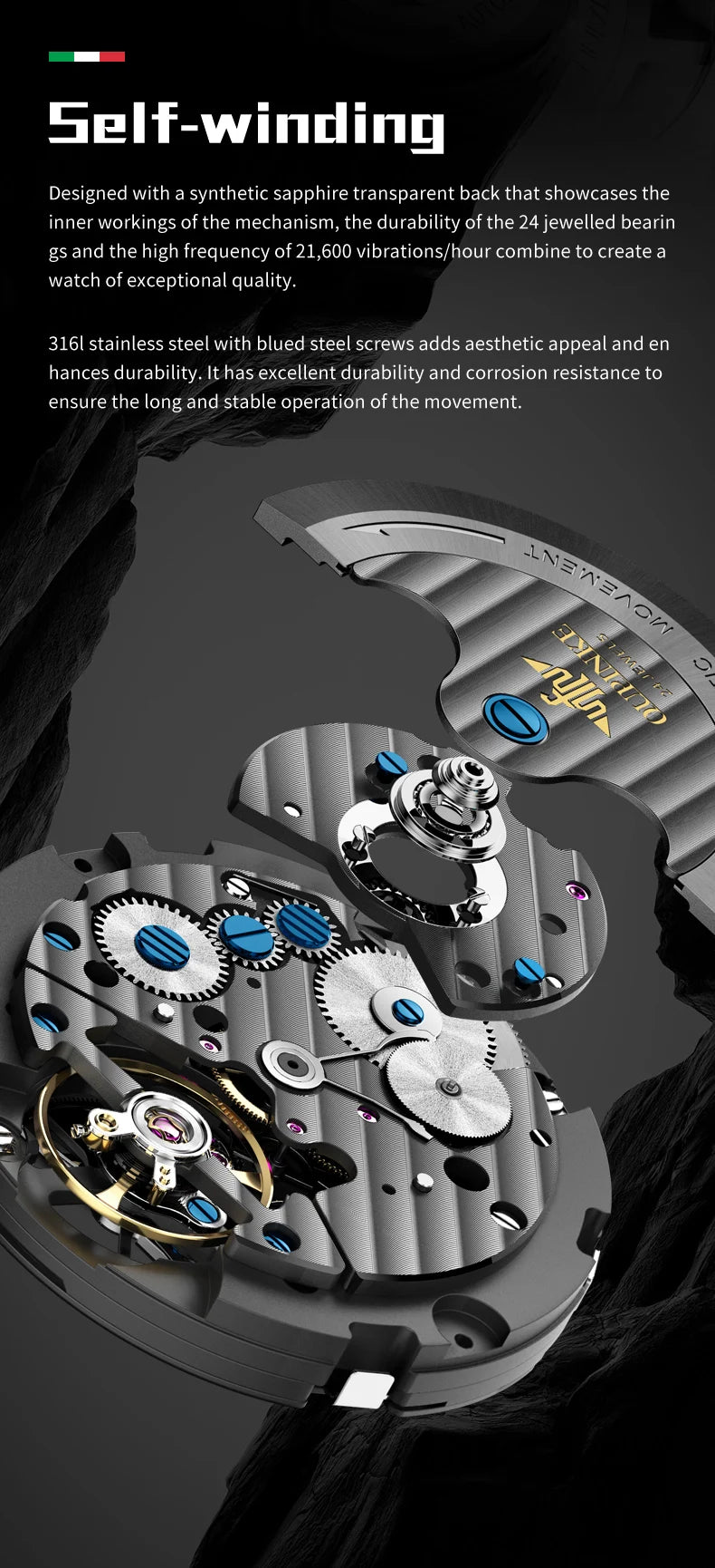 OUPINKE 3266 Men’s Automatic Skeleton Watch – Luxury Mechanical