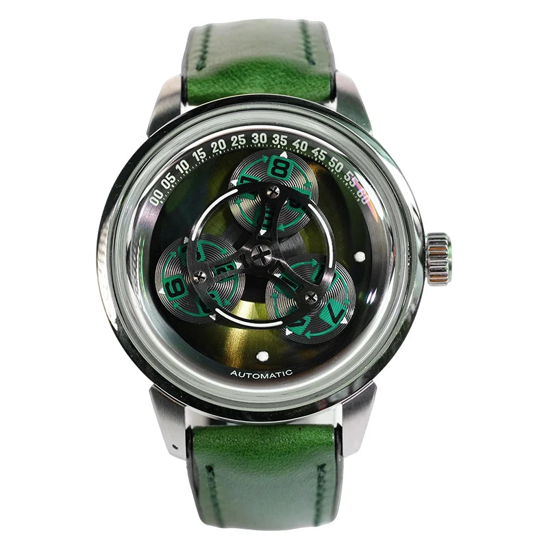 Hanboro Men's Automatic Watch - Rotating "Frisbee" Dial Mechanical Timepiece