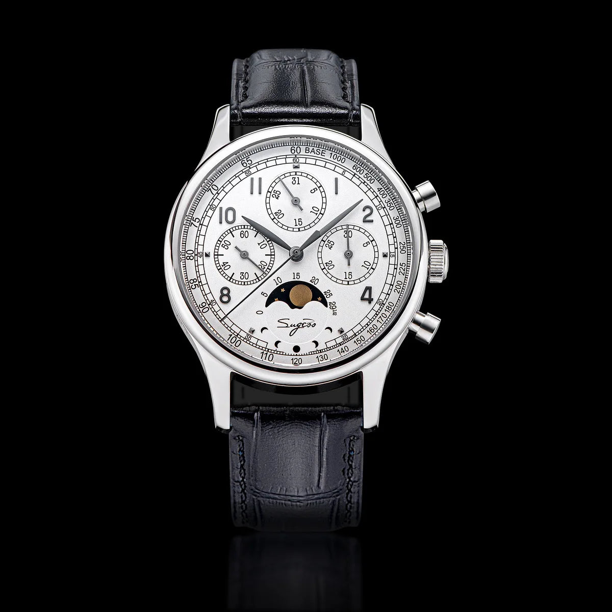 Sugess Men’s Chronograph Watch – ST1908 Mechanical, Moonphase, Swan Neck, Sapphire Crystal