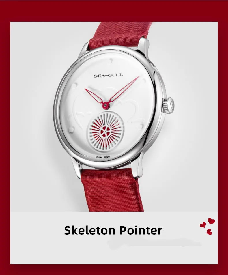Seagull Women's Automatic Watch ST17 – Red Leather Strap Stainless Steel Waterproof 6130L