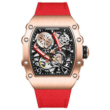 HANBORO Men’s Automatic Watch – 40.5mm Tonneau Skeleton Dial Mechanical Waterproof Wristwatch