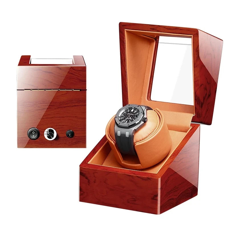 Embers Dual Watch Winder Box – Wooden Automatic Mechanical Watch Storage Case with 2 Ports Display & Safe Winding