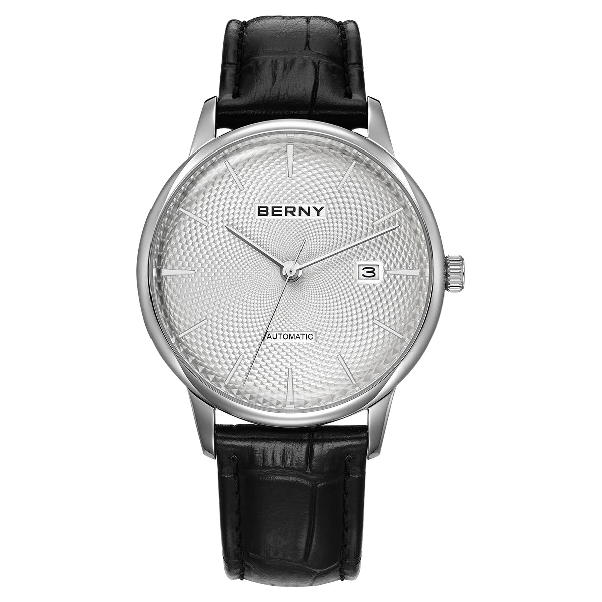 BERNY Men's Automatic Dress Watch – Classic Mechanical Calendar Domed Glass